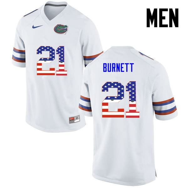 Men's NCAA Florida Gators McArthur Burnett #21 Stitched Authentic USA Flag Fashion Nike White College Football Jersey MGD3865BP